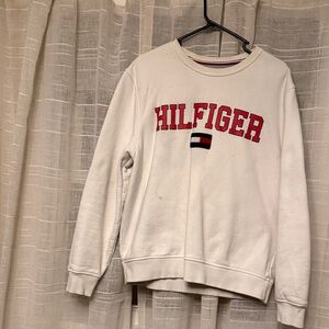 Tommy Hilfiger White Crewneck Sweater with Red Logo